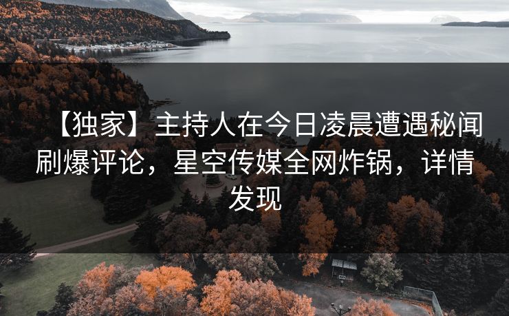 【独家】主持人在今日凌晨遭遇秘闻刷爆评论，星空传媒全网炸锅，详情发现