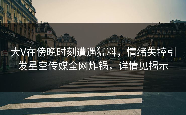 大V在傍晚时刻遭遇猛料，情绪失控引发星空传媒全网炸锅，详情见揭示