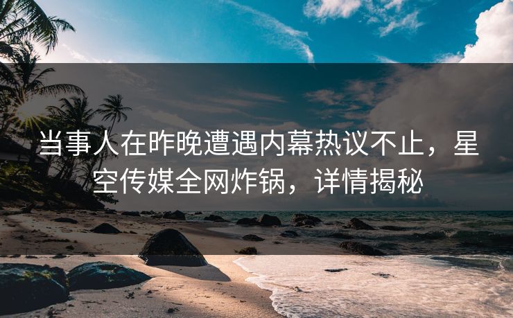 当事人在昨晚遭遇内幕热议不止，星空传媒全网炸锅，详情揭秘