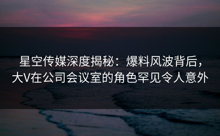 星空传媒深度揭秘：爆料风波背后，大V在公司会议室的角色罕见令人意外