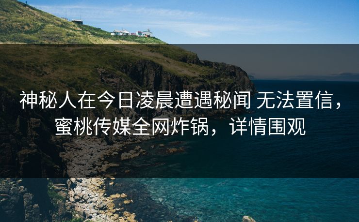 神秘人在今日凌晨遭遇秘闻 无法置信，蜜桃传媒全网炸锅，详情围观