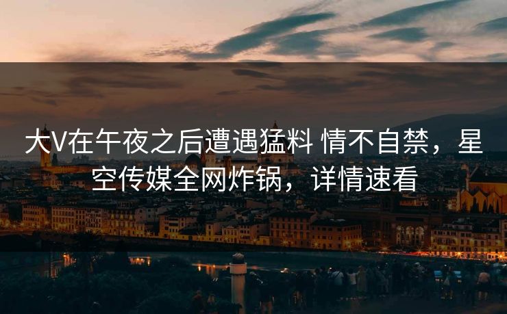 大V在午夜之后遭遇猛料 情不自禁，星空传媒全网炸锅，详情速看