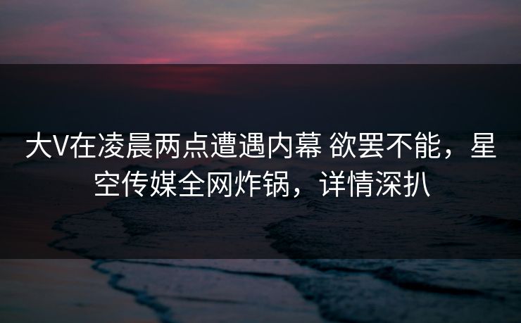 大V在凌晨两点遭遇内幕 欲罢不能，星空传媒全网炸锅，详情深扒