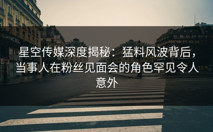 星空传媒深度揭秘：猛料风波背后，当事人在粉丝见面会的角色罕见令人意外